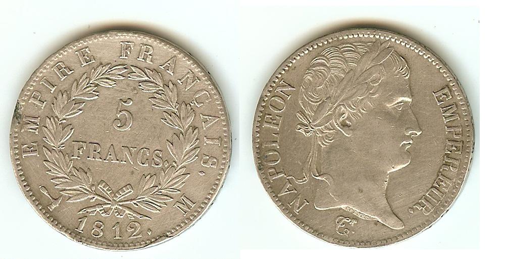 5 Francs Napoléon Empereur 1812M Toulouse SUP-